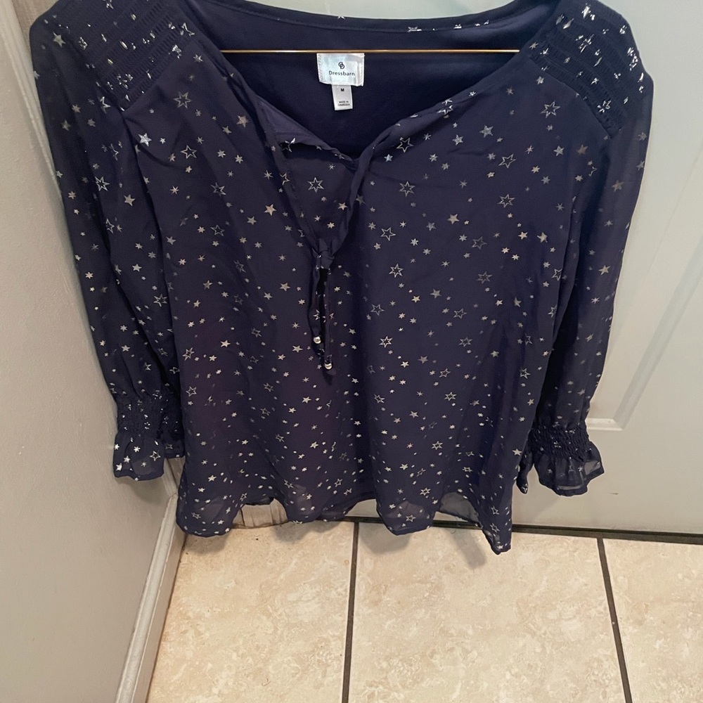 Dressbarn Midnight Blue Starry Blouse